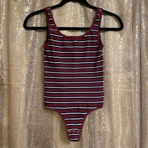 Yummie Maroon Black Ruby Striped Shaping Sleeveless Seamless Bodysuit, S/M